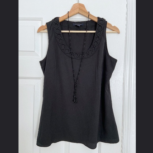 Black Silky Tank, Detailed Neckline by Banana Republic - Picture 1 of 7